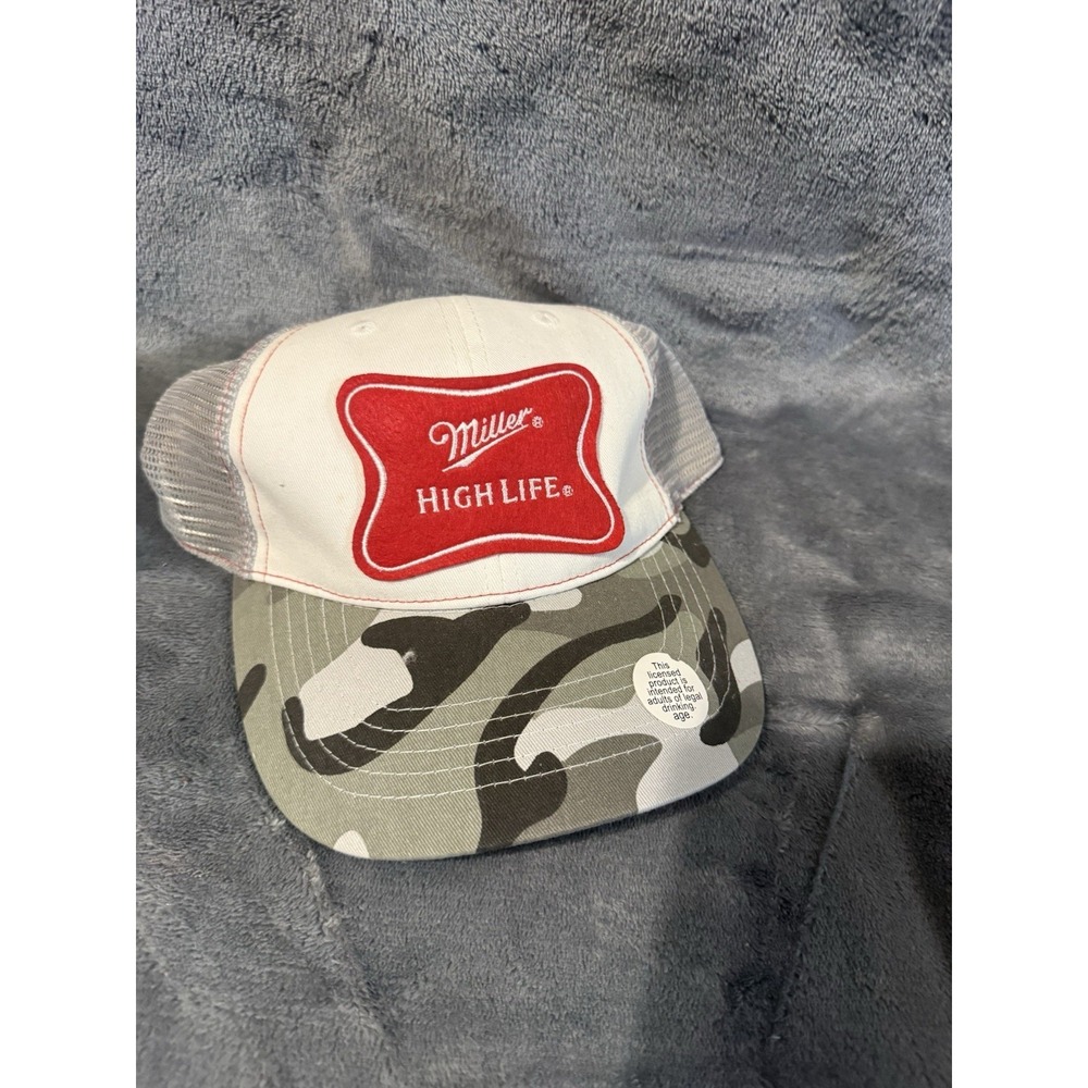 Miller High Life Beer Camo Trucker Hat Cap Mesh Back Hook Loop Strap